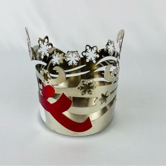 Bath & Body Works BBW 3-Wick Jar Metal Candle Holder - Silver Snowman Snowflakes - Picture 4 of 14